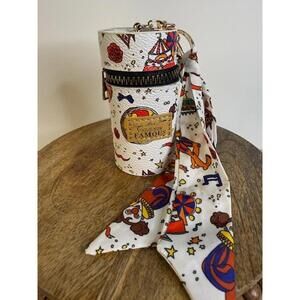 Circus Print Mini Barrel Bag Charm Keychain Case AirPods Coin Pouch NWT